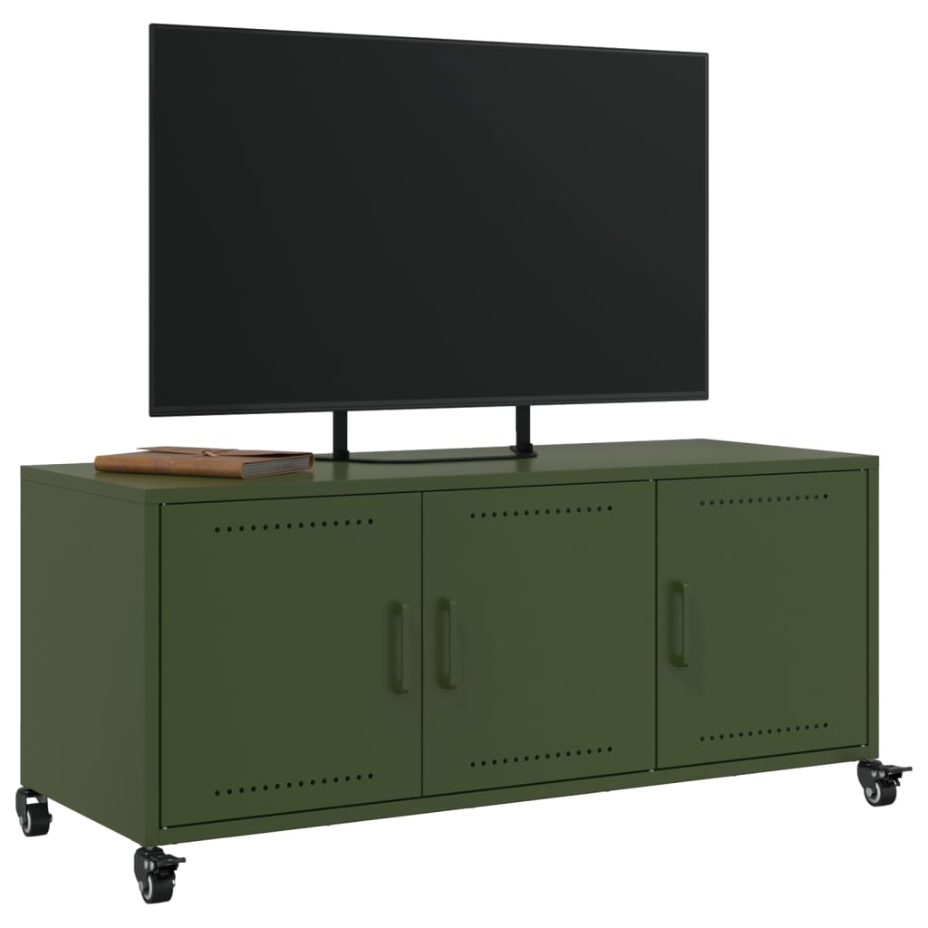 Meuble TV vert olive 100,5x39x43,5 cm acier