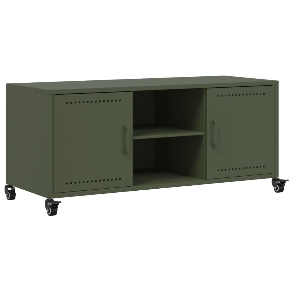 Meuble TV vert olive 100,5x39x43,5 cm acier