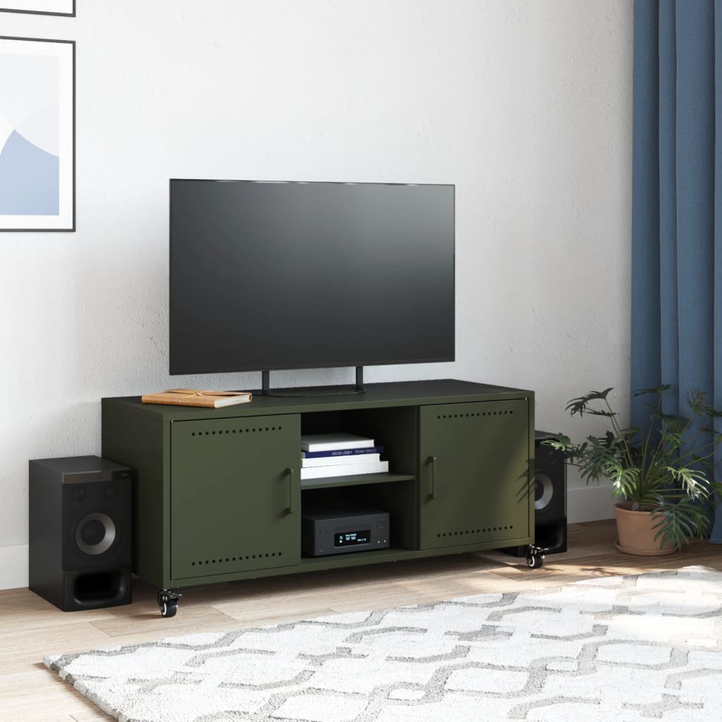 Meuble TV vert olive 100,5x39x43,5 cm acier