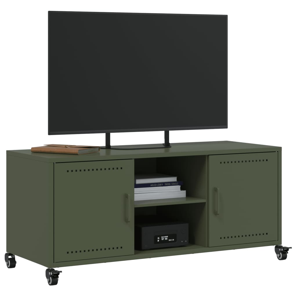 Meuble TV vert olive 100,5x39x43,5 cm acier