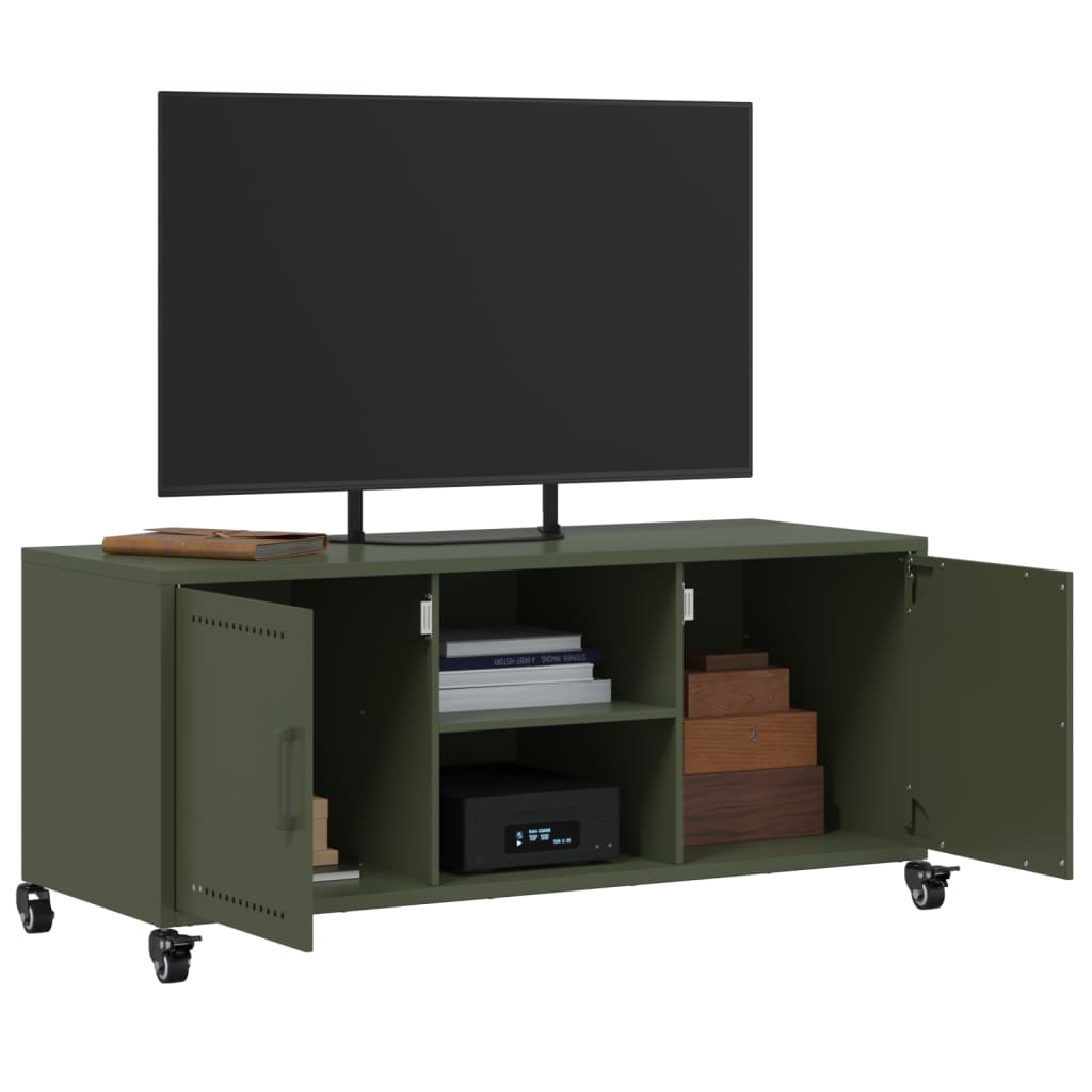 Meuble TV vert olive 100,5x39x43,5 cm acier