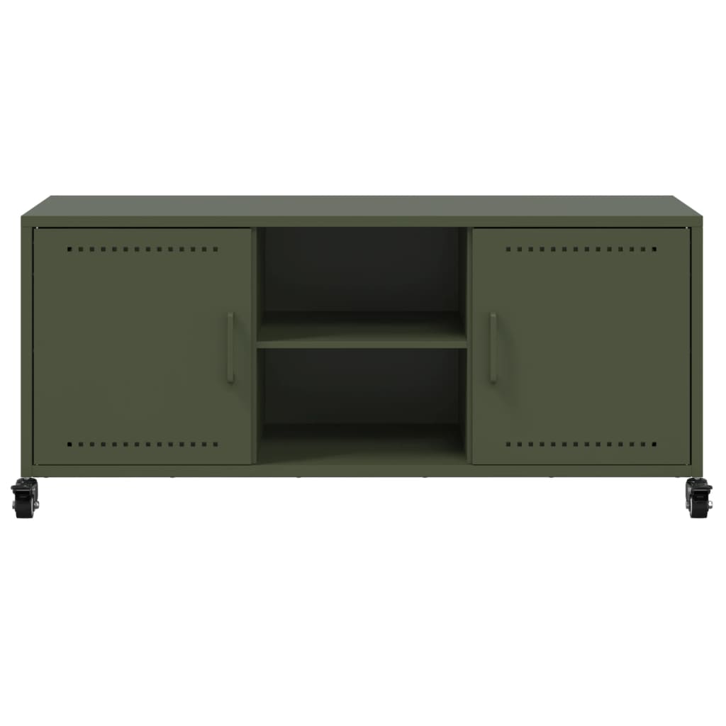 Meuble TV vert olive 100,5x39x43,5 cm acier