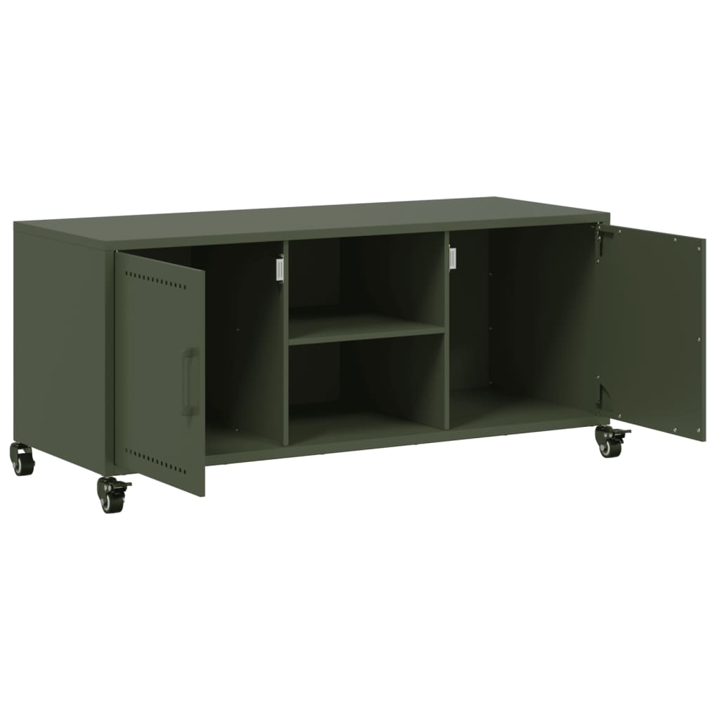 Meuble TV vert olive 100,5x39x43,5 cm acier