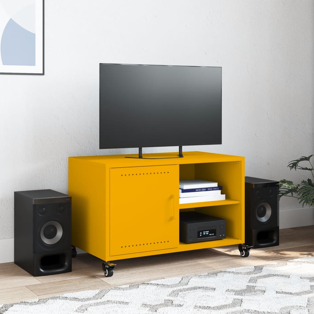 Meuble TV jaune moutarde 68x39x43,5 cm acier