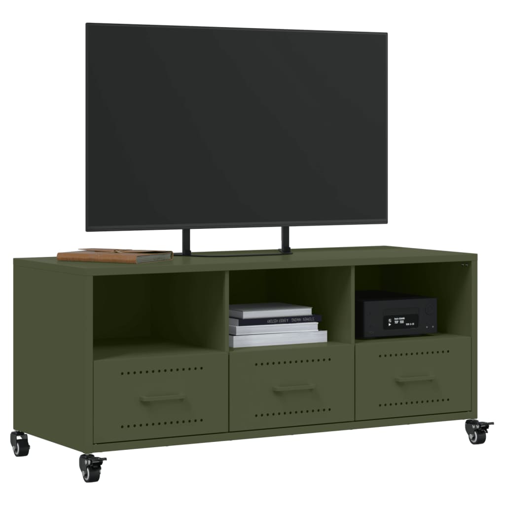 Meuble TV vert olive 100,5x39x43,5 cm acier