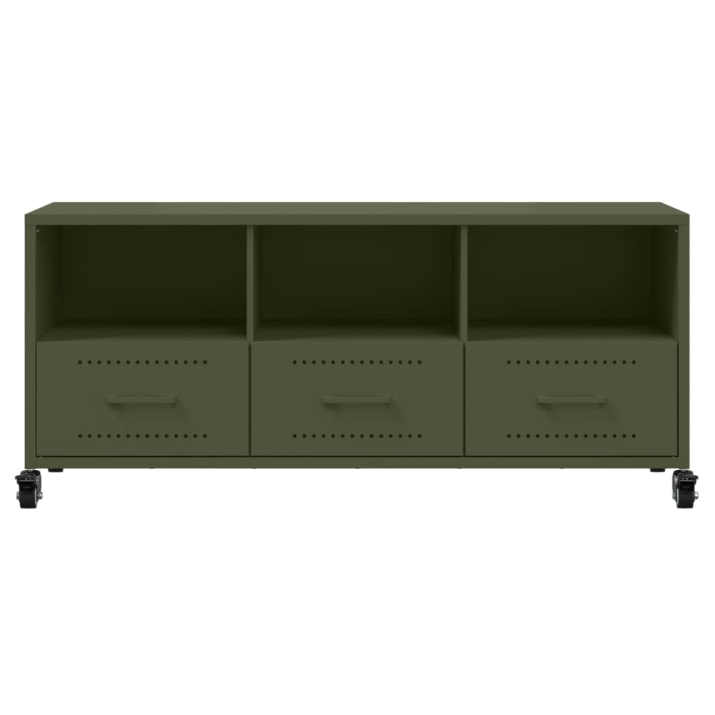 Meuble TV vert olive 100,5x39x43,5 cm acier