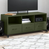 Meuble TV vert olive 100,5x39x43,5 cm acier