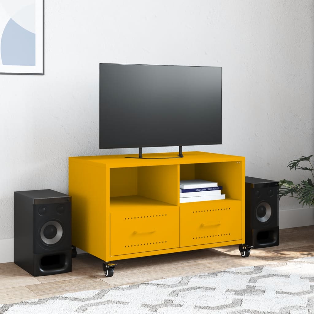 Meuble TV jaune moutarde 68x39x43,5 cm acier