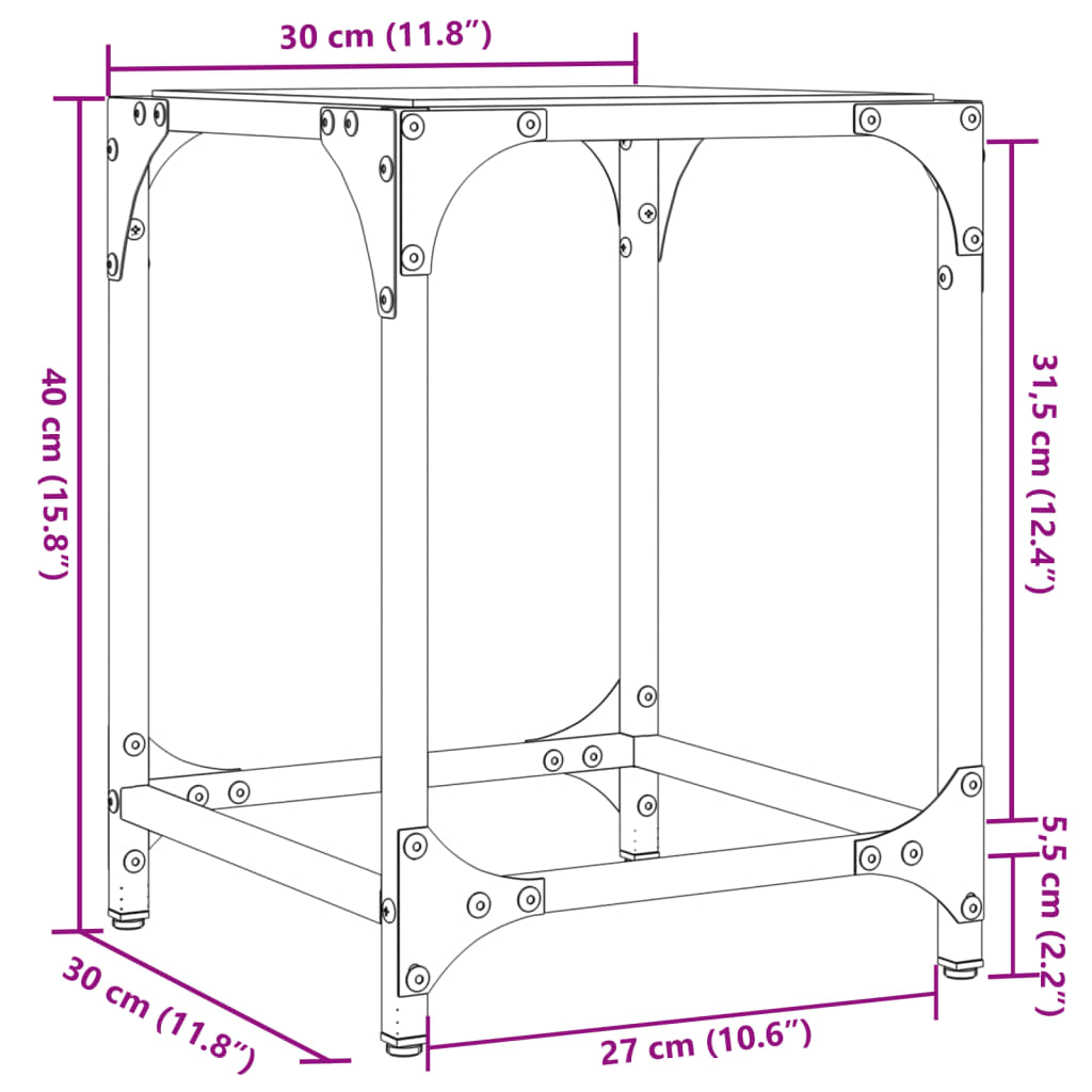 Coffee table with transparent glass top 30x30x40 cm steel