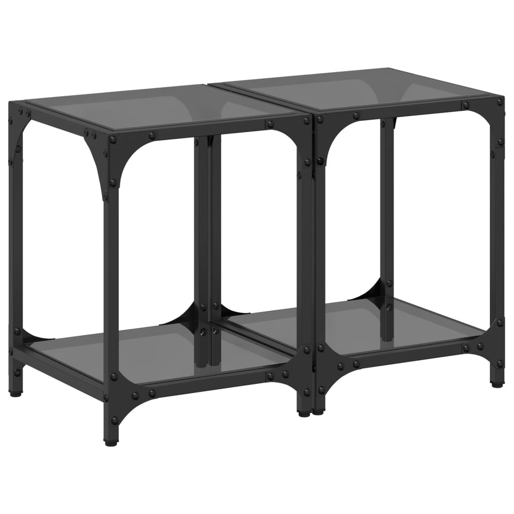 Tables basses avec dessus en verre noir 2 pcs 30x30x40 cm acier