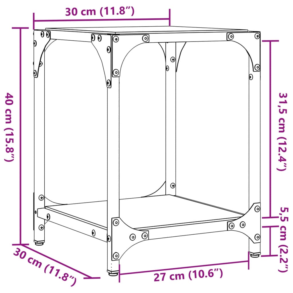 Tables basses avec dessus en verre noir 2 pcs 30x30x40 cm acier