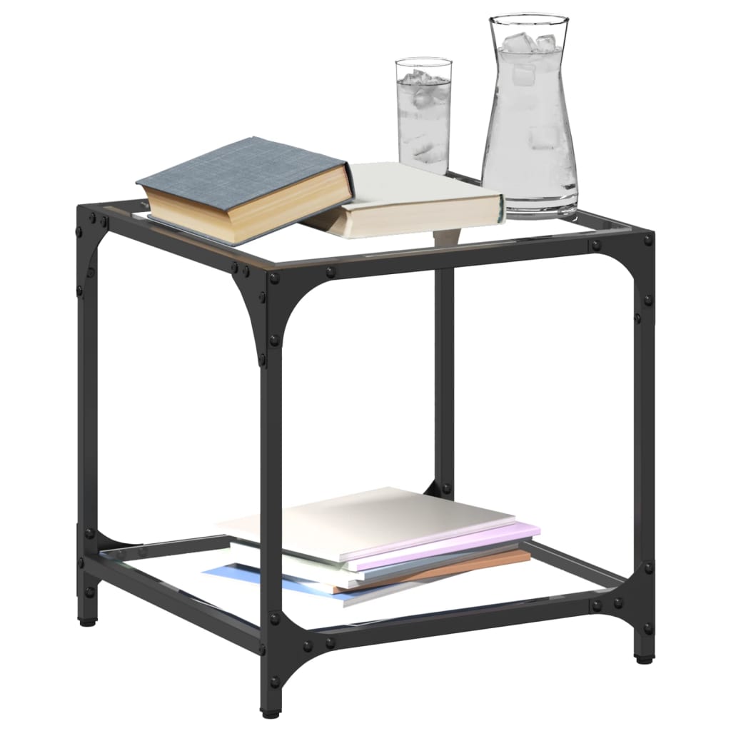 Tables basses avec dessus en verre transparent 2 pcs acier