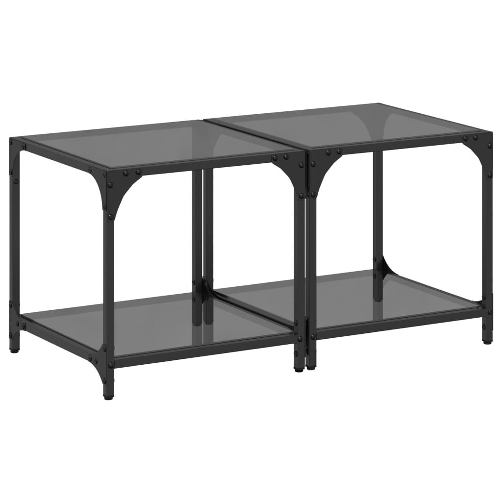 Tables basses avec dessus en verre noir 2 pcs 40x40x40 cm acier