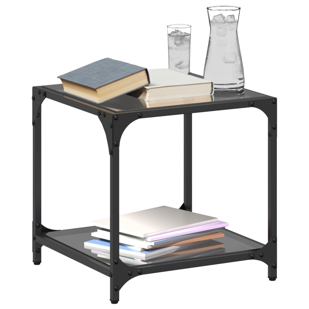 Tables basses avec dessus en verre noir 2 pcs 40x40x40 cm acier