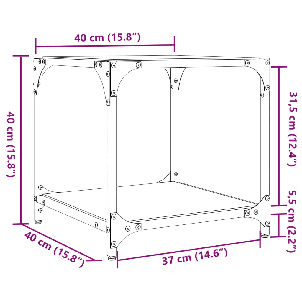 Tables basses avec dessus en verre noir 2 pcs 40x40x40 cm acier