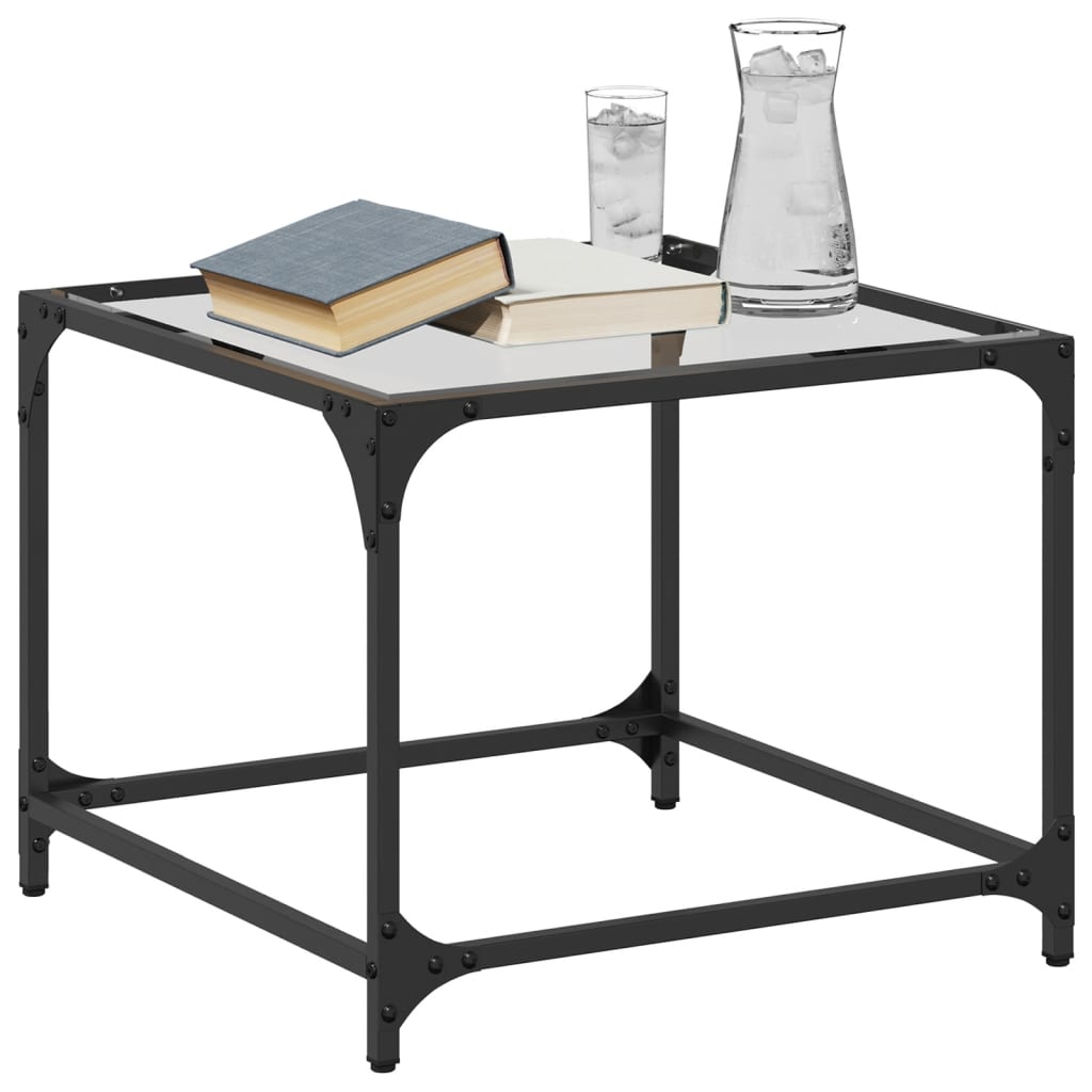 Tables basses avec dessus en verre transparent 2 pcs acier