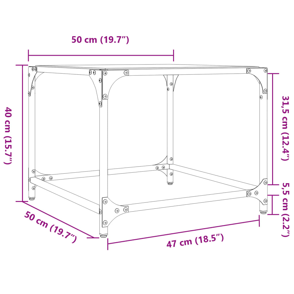 Tables basses avec dessus en verre transparent 2 pcs acier