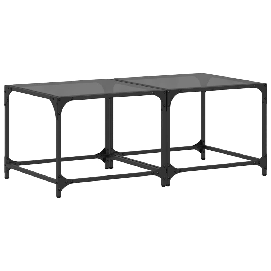 Tables basses avec dessus en verre noir 2 pcs 50x50x40 cm acier