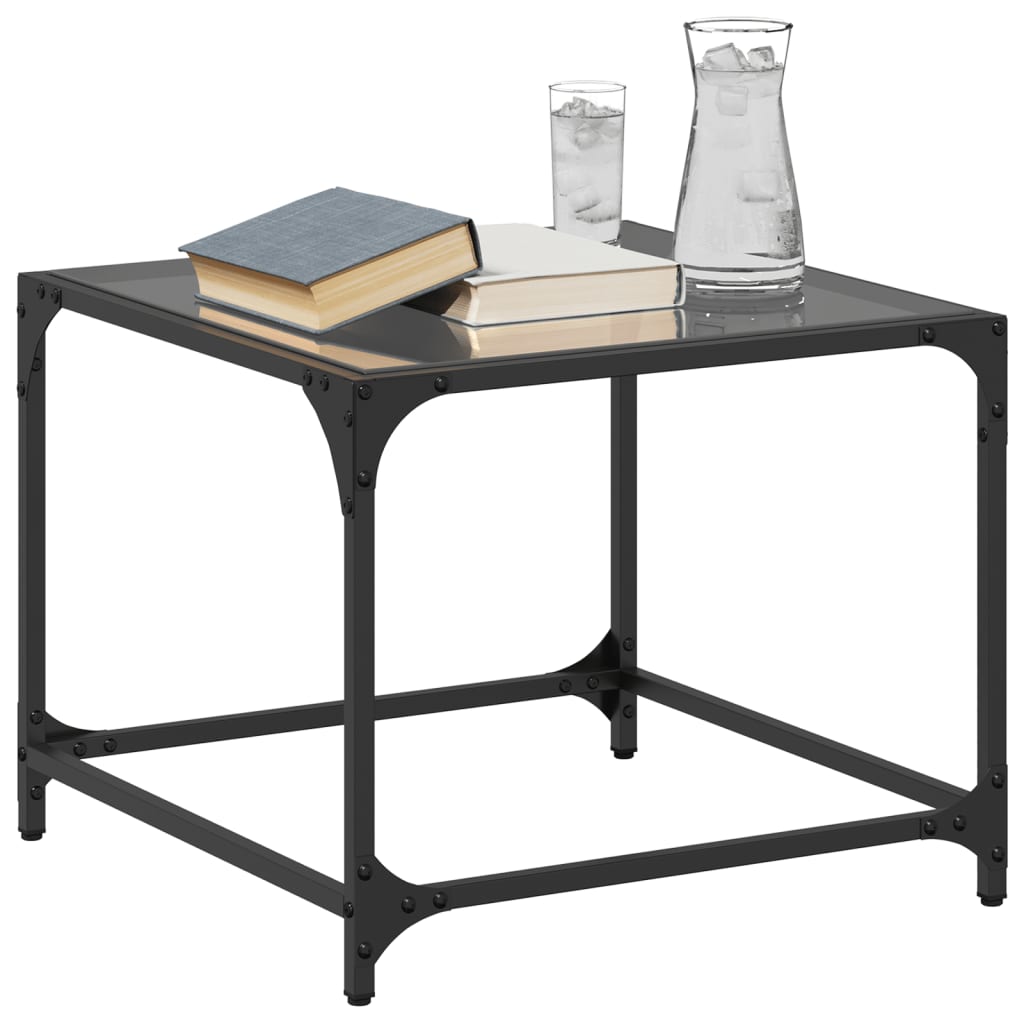 Tables basses avec dessus en verre noir 2 pcs 50x50x40 cm acier