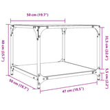 Table basse avec dessus en verre transparent 50x50x40 cm acier