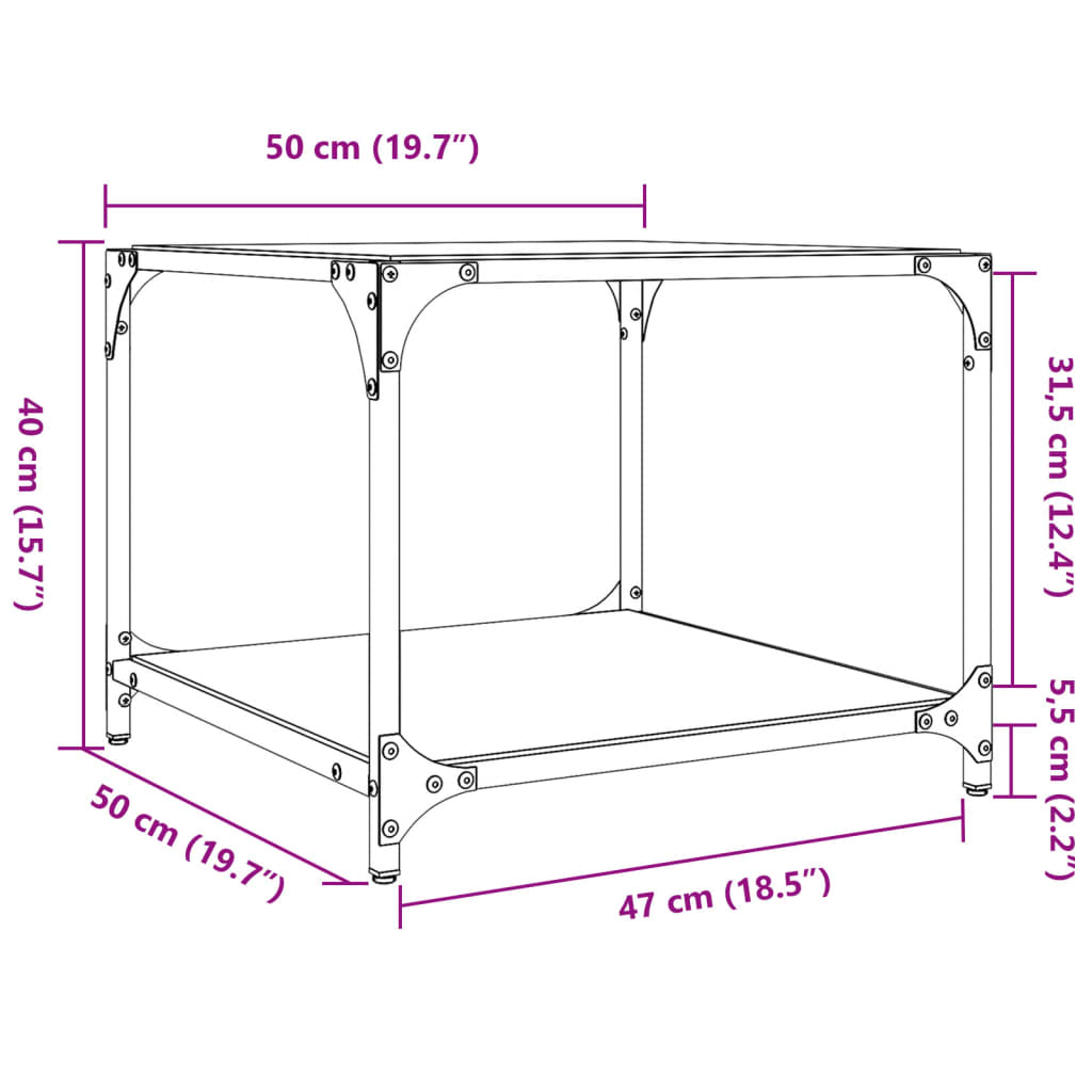 Coffee table with black glass top 50x50x40 cm steel