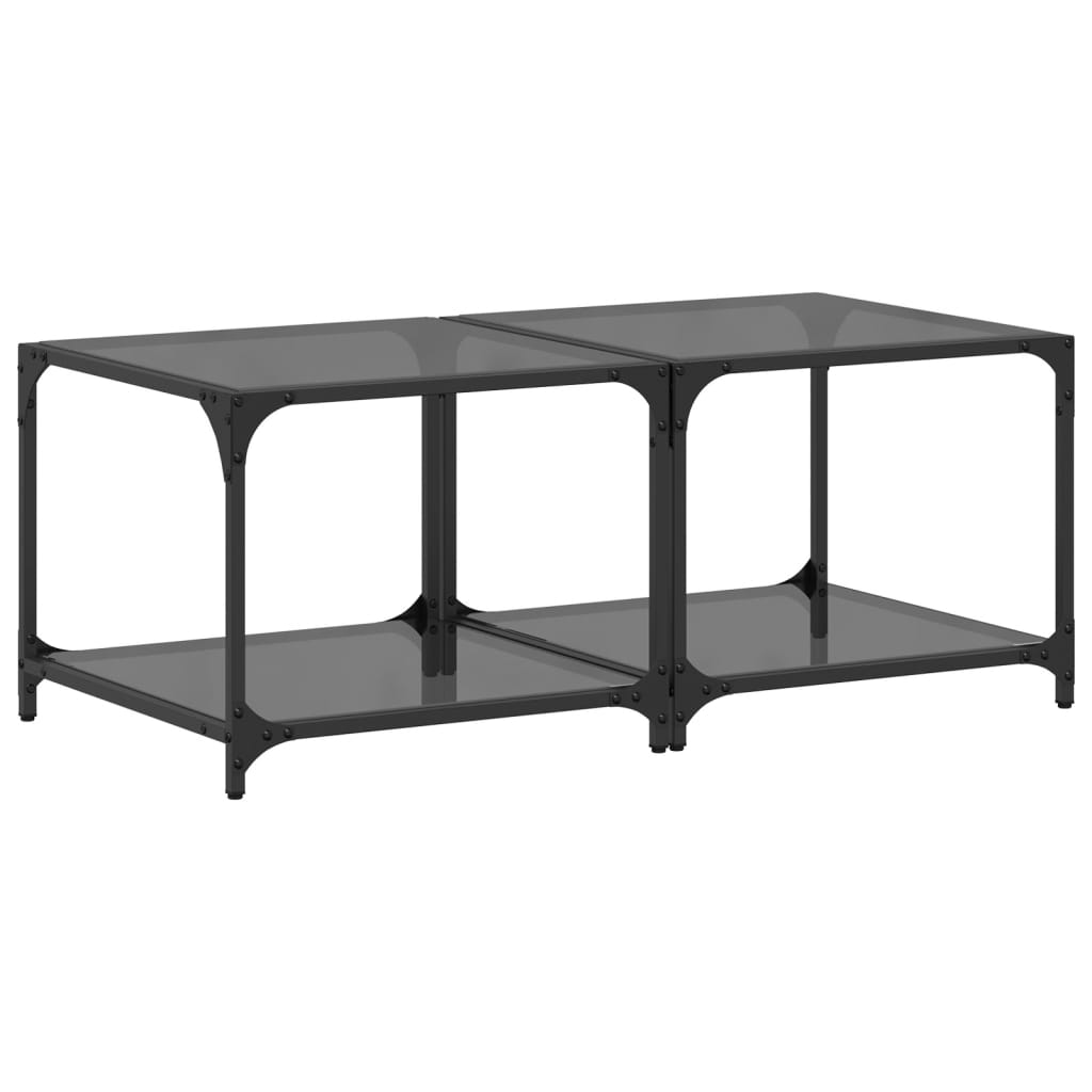 Tables basses avec dessus en verre noir 2 pcs 50x50x40 cm acier