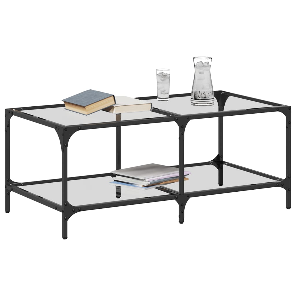 Table basse avec dessus en verre transparent 98,5x50x40cm acier