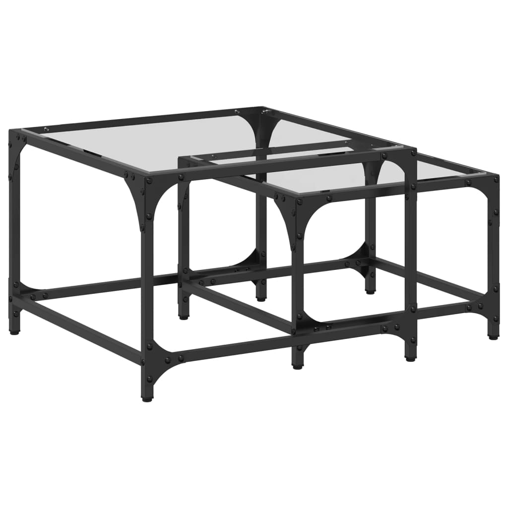 Nesting coffee tables 2 pcs clear glass top steel