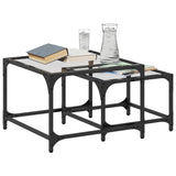 Nesting coffee tables 2 pcs clear glass top steel