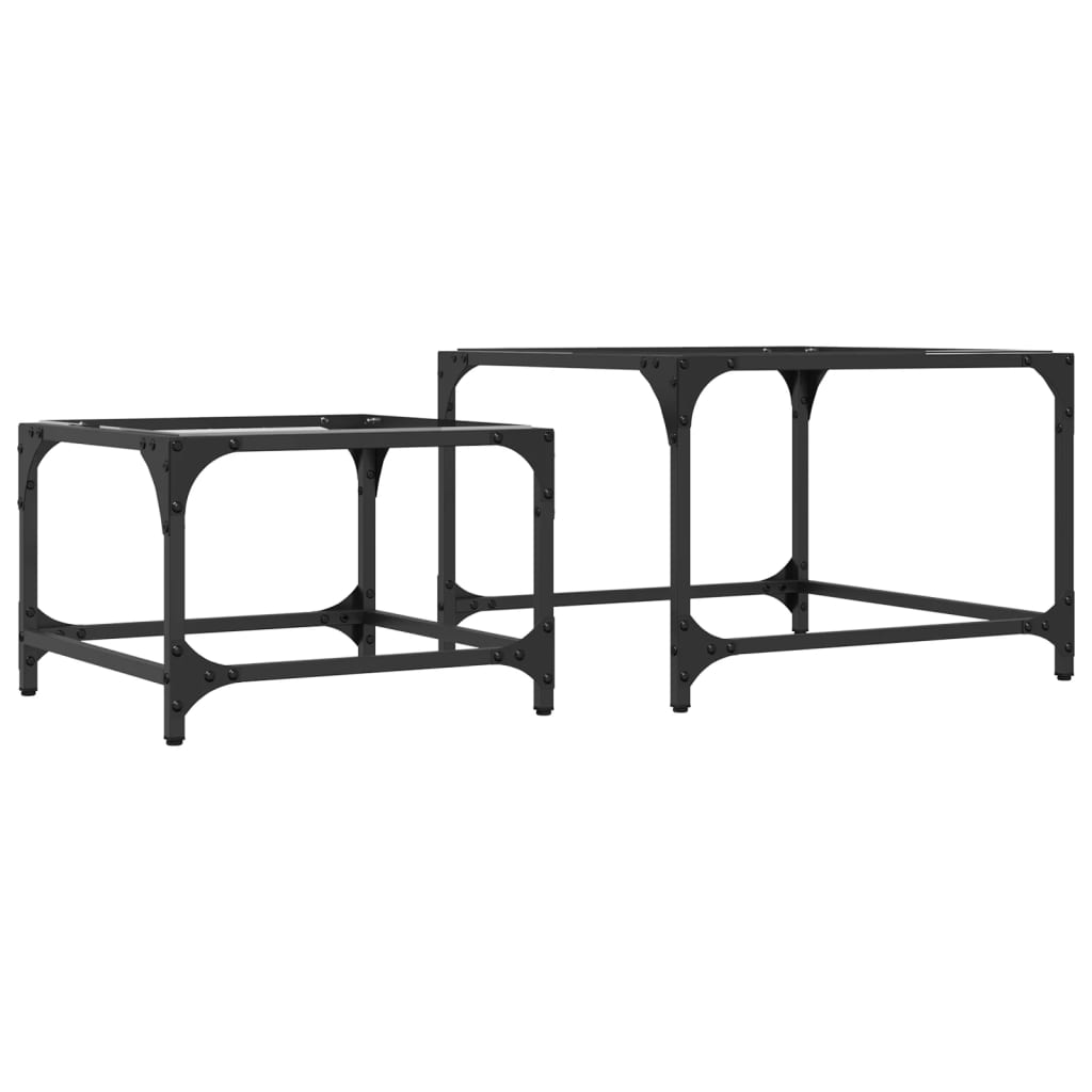 Nesting coffee tables 2 pcs clear glass top steel