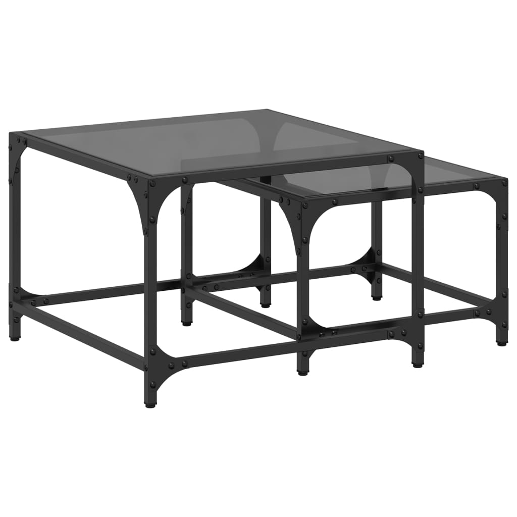 Tables basses gigognes 2 pcs dessus en verre noir acier