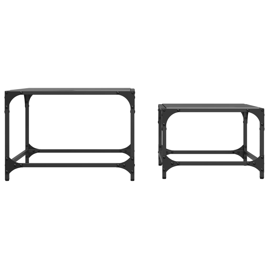 Tables basses gigognes 2 pcs dessus en verre noir acier