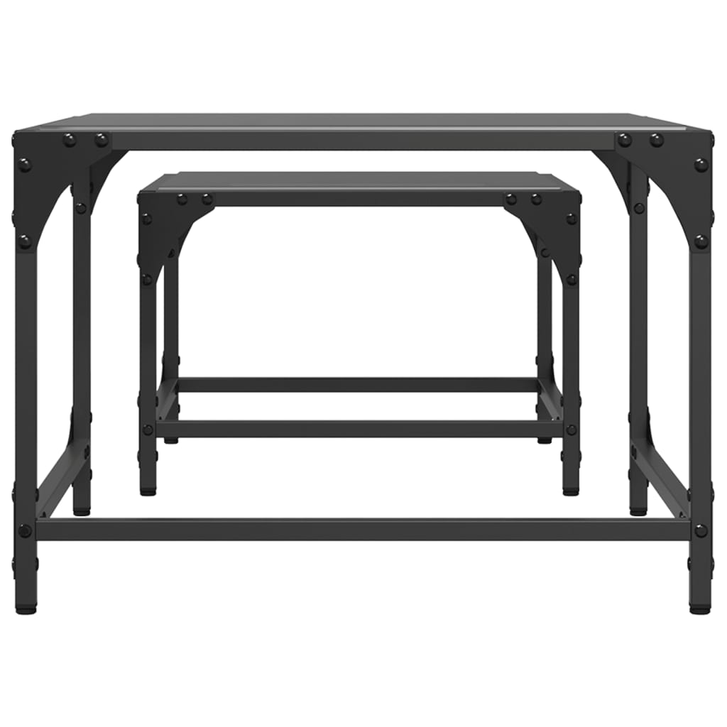 Nesting Coffee Tables 2 pcs Black Glass Top Steel