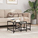 Nesting Coffee Tables 2 pcs Black Glass Top Steel