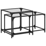 Nesting coffee tables 2 pcs clear glass top steel