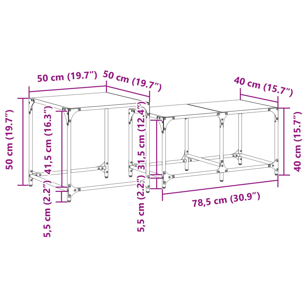 Nesting coffee tables 2 pcs clear glass top steel