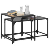 Nesting Coffee Tables 2 pcs Black Glass Top Steel