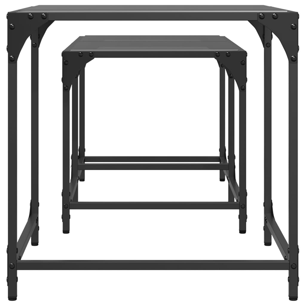 Nesting Coffee Tables 2 pcs Black Glass Top Steel