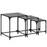 3 pcs nesting coffee tables black glass top steel