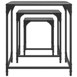 3 pcs nesting coffee tables black glass top steel