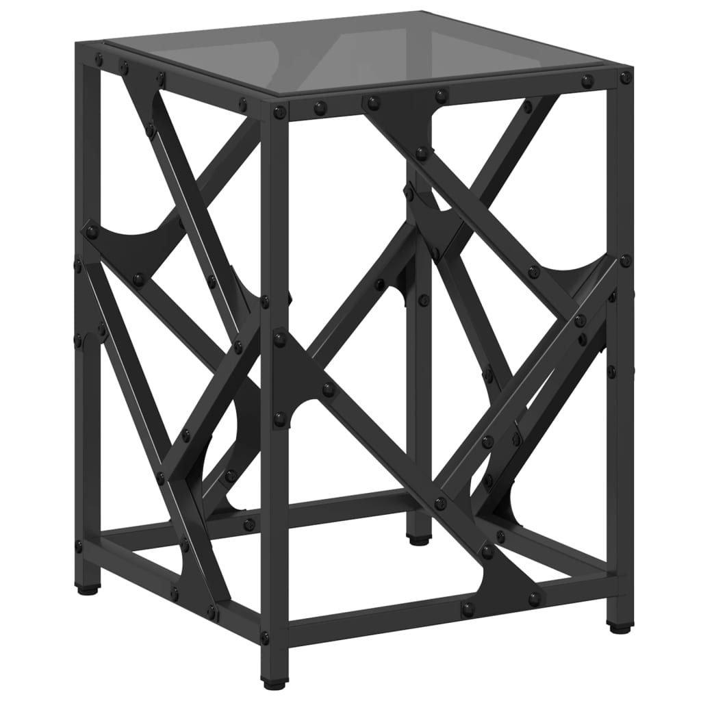 Table basse avec dessus en verre noir 30x30x41 cm acier