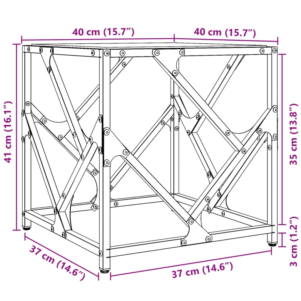 Table basse avec dessus en verre transparent 40x40x41 cm acier