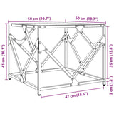 Table basse avec dessus en verre transparent 50x50x41 cm acier