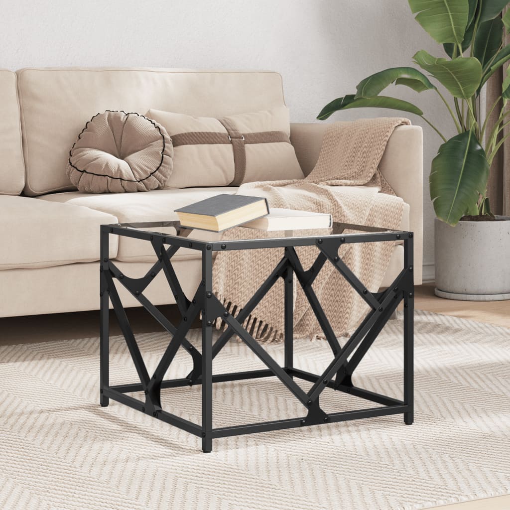 Table basse avec dessus en verre transparent 50x50x41 cm acier