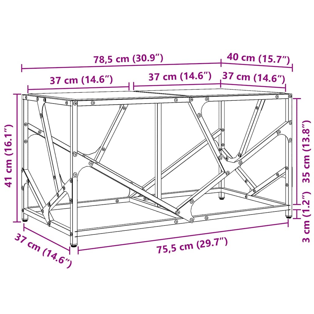 Table basse avec dessus en verre transparent 78,5x40x41cm acier