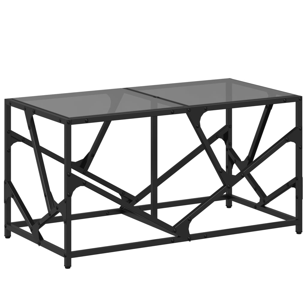 Table basse avec dessus en verre noir 78,5x40x41 cm acier