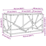 Table basse avec dessus en verre noir 78,5x40x41 cm acier