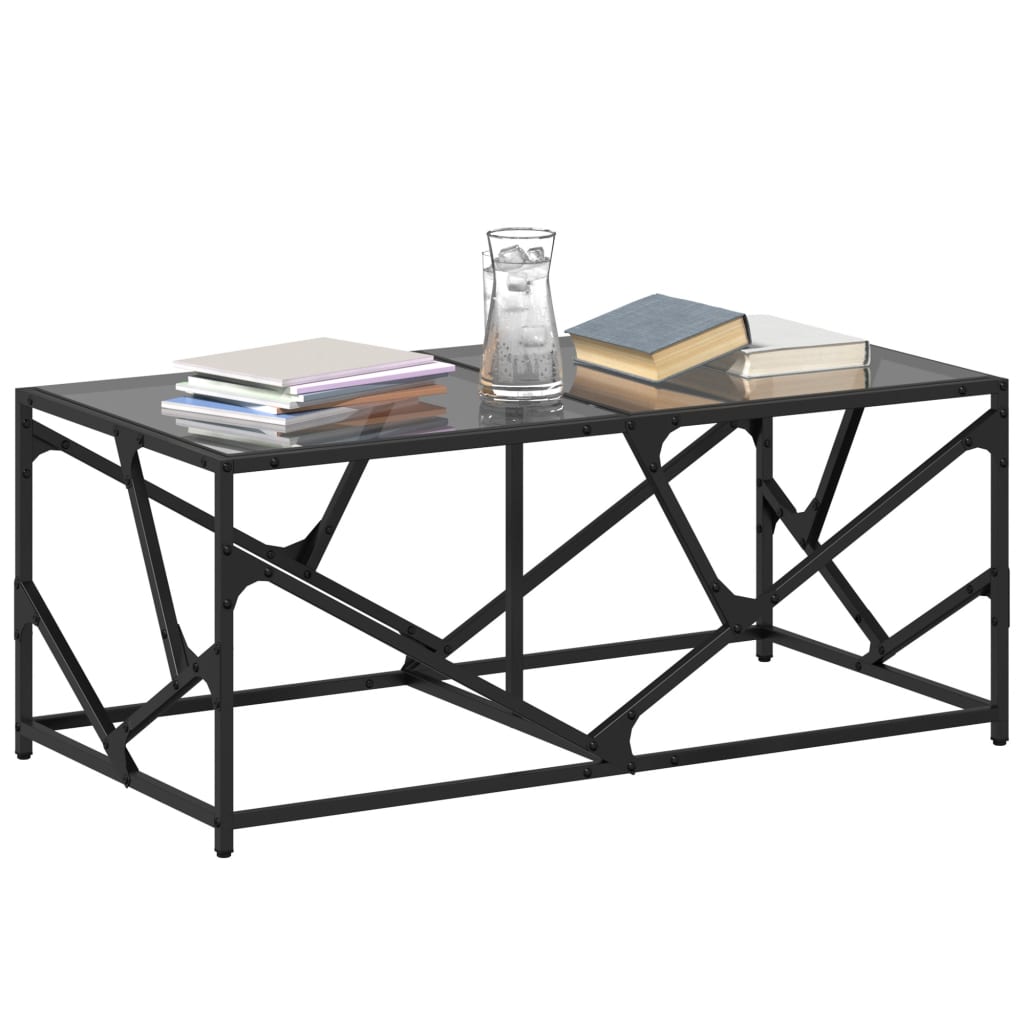 Table basse avec dessus en verre noir 98,5x50x41 cm acier