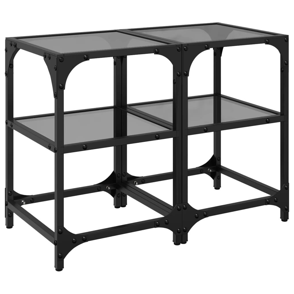 Tables basses avec dessus en verre noir 2 pcs 30x30x45 cm acier