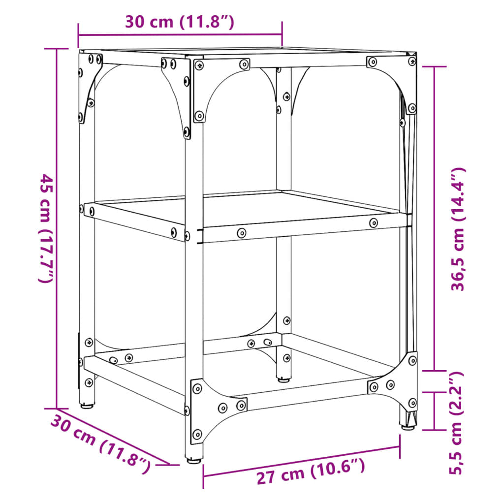 Tables basses avec dessus en verre noir 2 pcs 30x30x45 cm acier